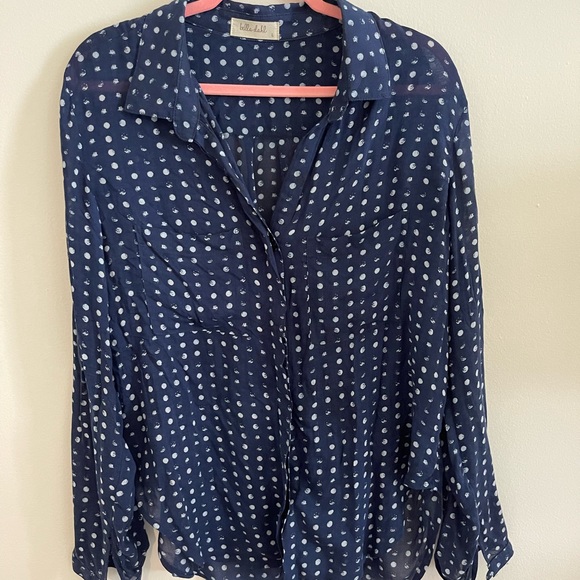 Bella Dahl Tops - Bella Dahl size L polka dot, dark blue button down top